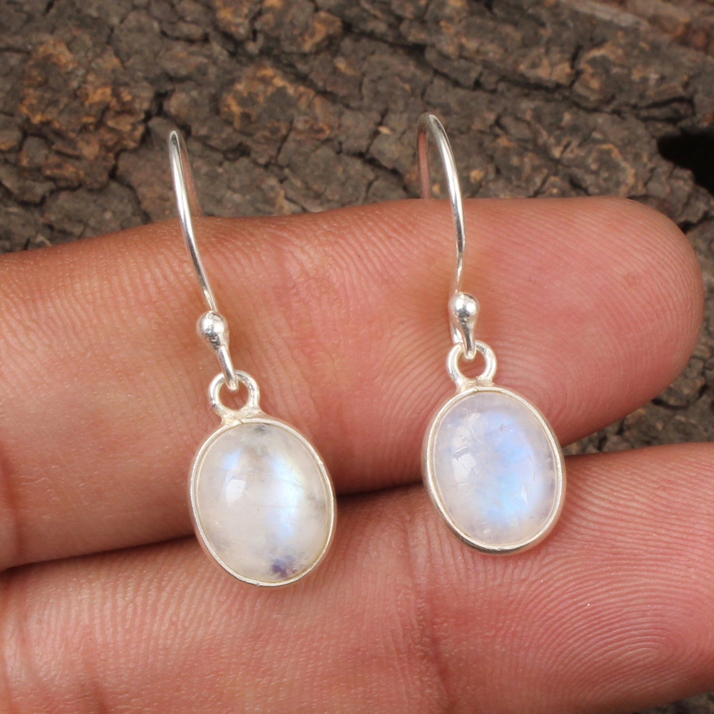 Rainbow Moonstone Cab Earrings 925 Sterling Silver Earrings Handmade Dangle White Rainbow Earrings