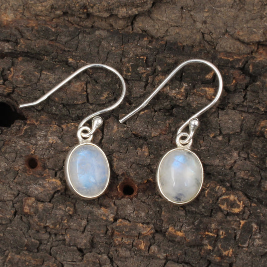 Rainbow Moonstone Cab Earrings 925 Sterling Silver Earrings Handmade Dangle White Rainbow Earrings