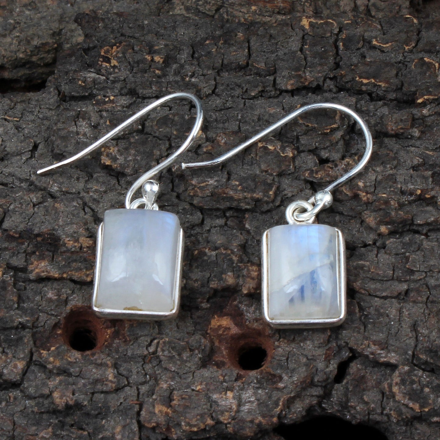 Rainbow Moonstone Earrings Bezel 925 Sterling Silver Jewelry Handmade Dangle White Rainbow Earrings