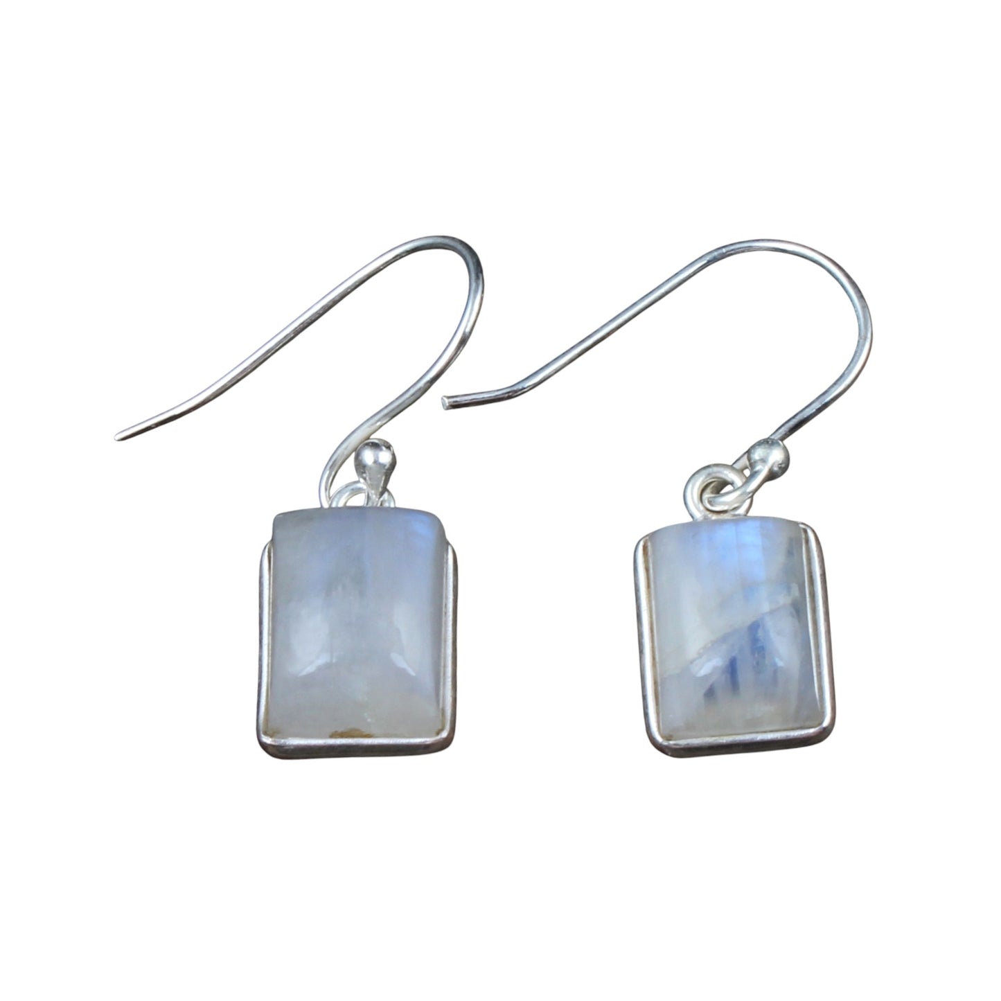 Rainbow Moonstone Earrings Bezel 925 Sterling Silver Jewelry Handmade Dangle White Rainbow Earrings