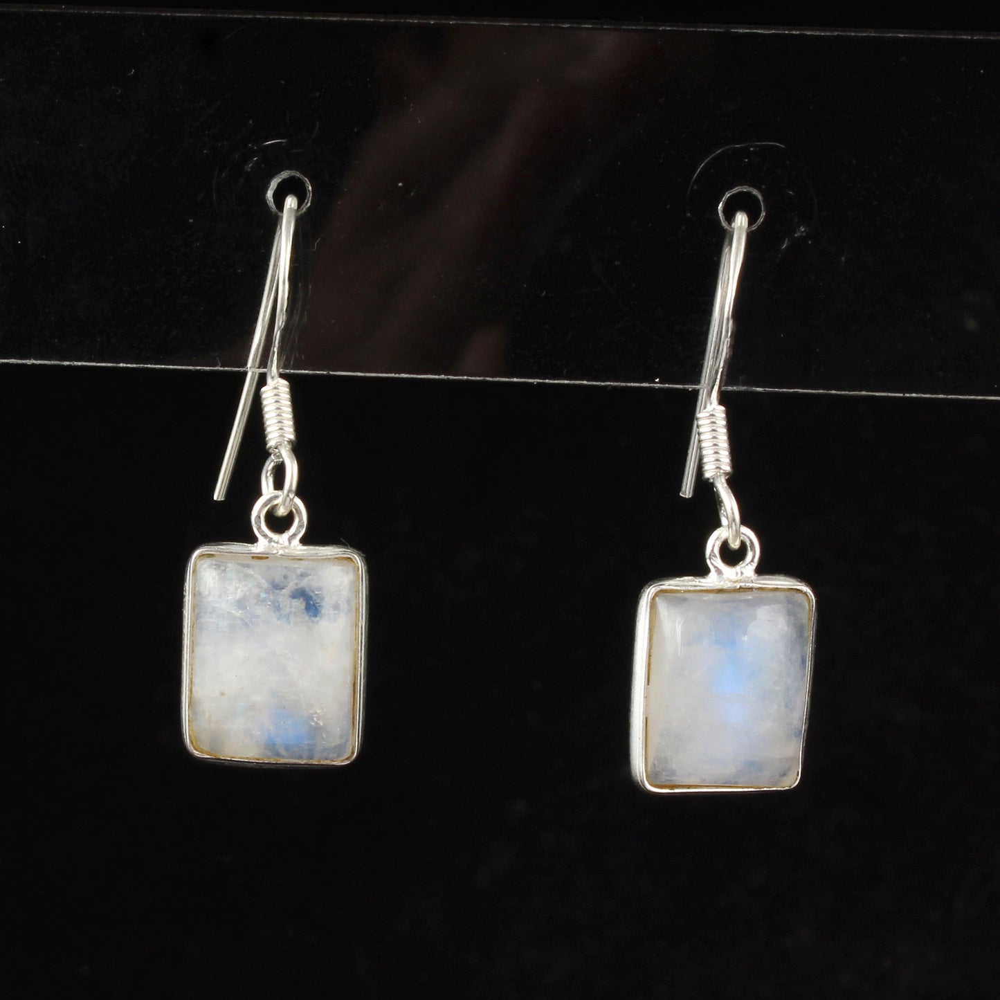 Rainbow Moonstone Earrings Bezel 925 Sterling Silver Jewelry Handmade Dangle White Rainbow Earrings