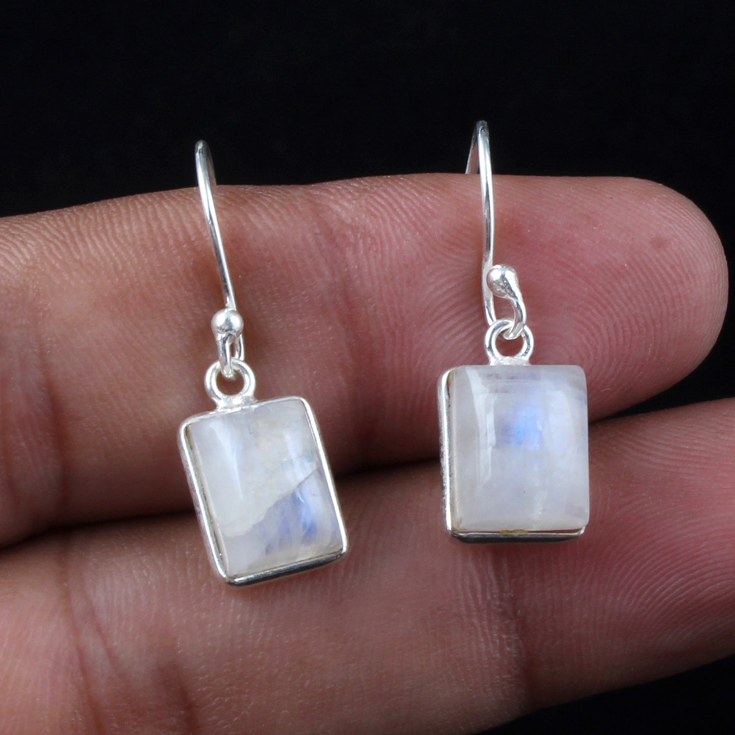 Rainbow Moonstone Earrings 925 Sterling Silver Earrings Handmade Bezel White Rainbow Earrings