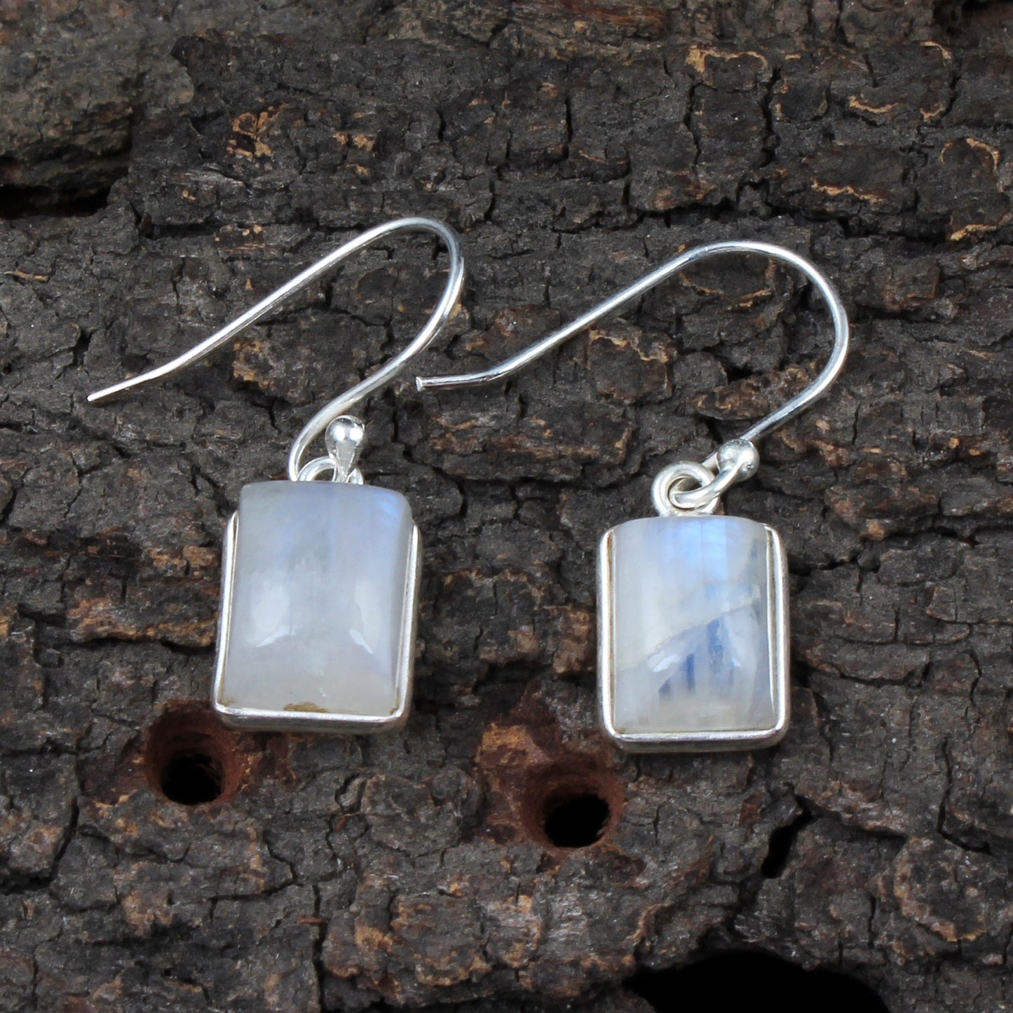 Rainbow Moonstone Earrings 925 Sterling Silver Earrings Handmade Bezel White Rainbow Earrings