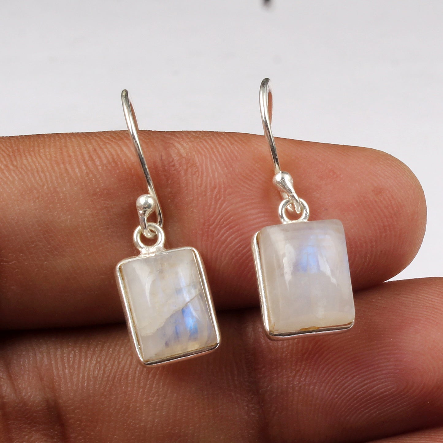 Rainbow Moonstone Earrings 925 Sterling Silver Earrings Handmade Bezel White Rainbow Earrings