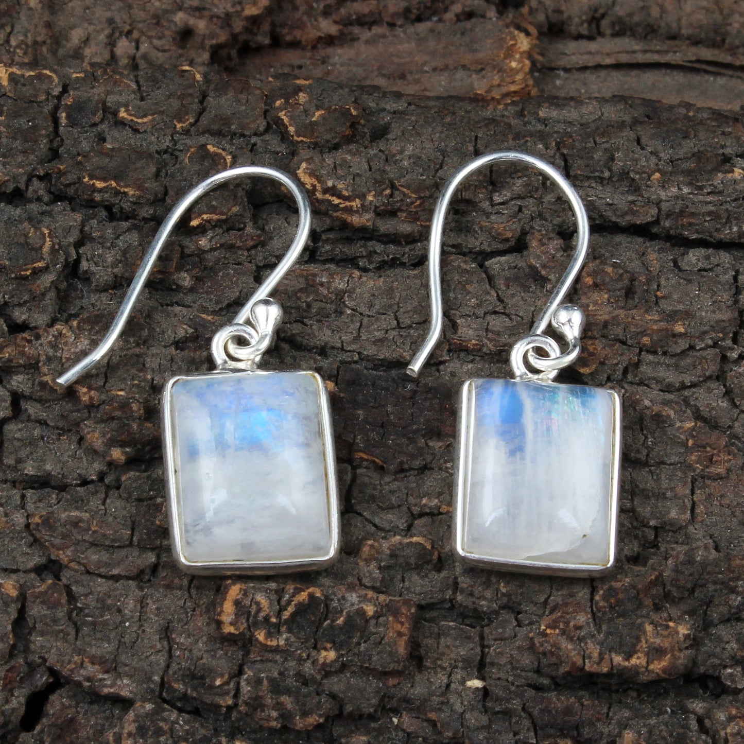 Rainbow Moonstone Earrings 925 Sterling Silver Earrings Handmade Bezel White Rainbow Earrings