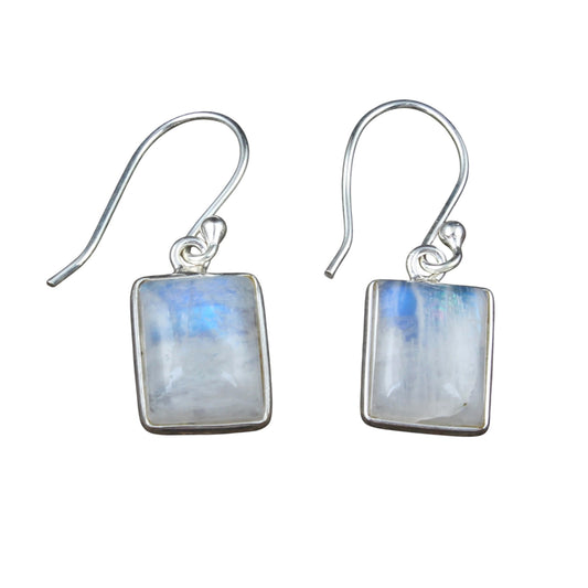 Rainbow Moonstone Earrings 925 Sterling Silver Earrings Handmade Bezel White Rainbow Earrings