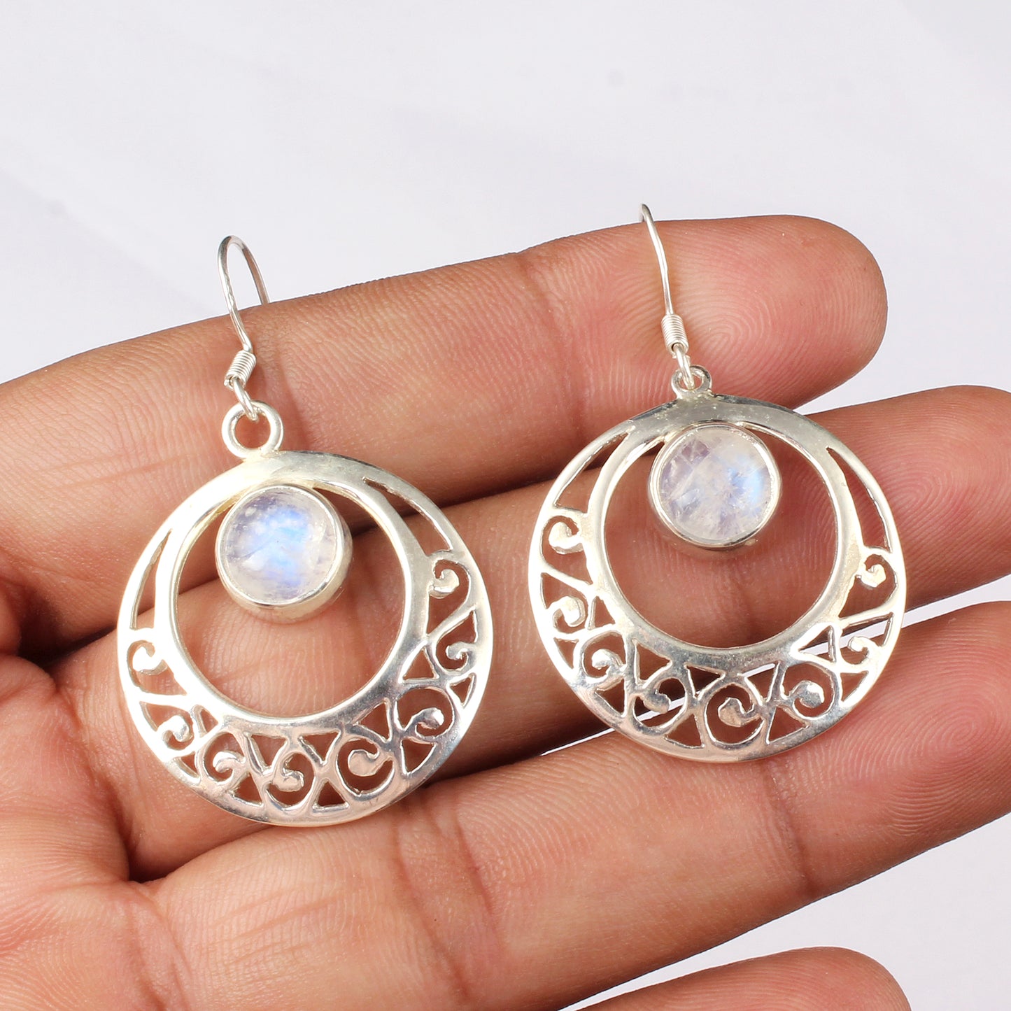 Traditional Rainbow Moonstone Earrings 925 Sterling Silver Earrings Handmade Dangle White Rainbow Earrings