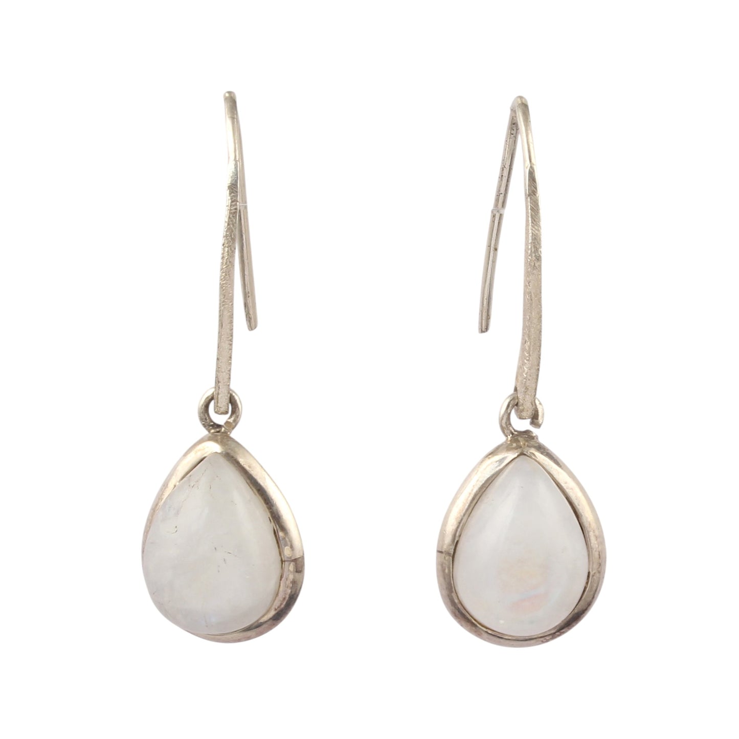 Rainbow Moonstone Earrings Matte Finish Hook 925 Sterling Silver Earrings Handmade Pear White Rainbow Earrings