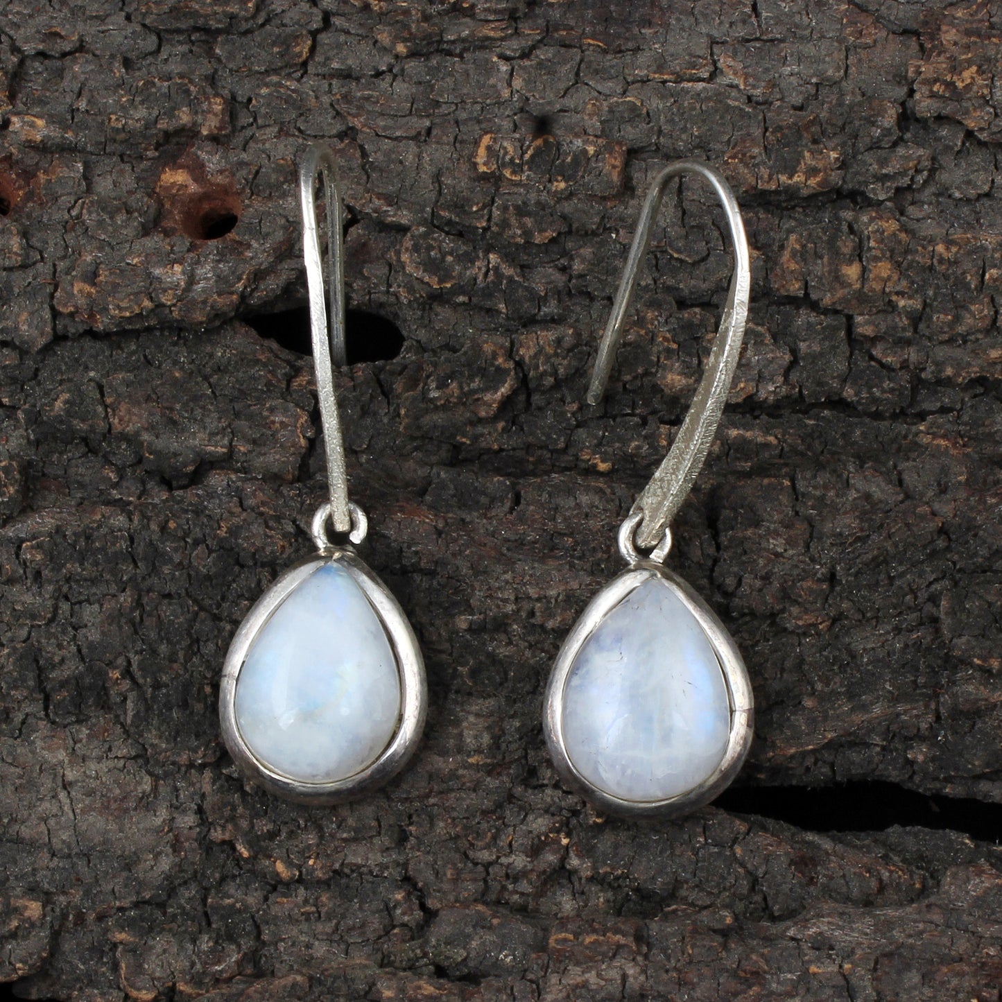Rainbow Moonstone Earrings Matte Finish Hook 925 Sterling Silver Earrings Handmade Pear White Rainbow Earrings