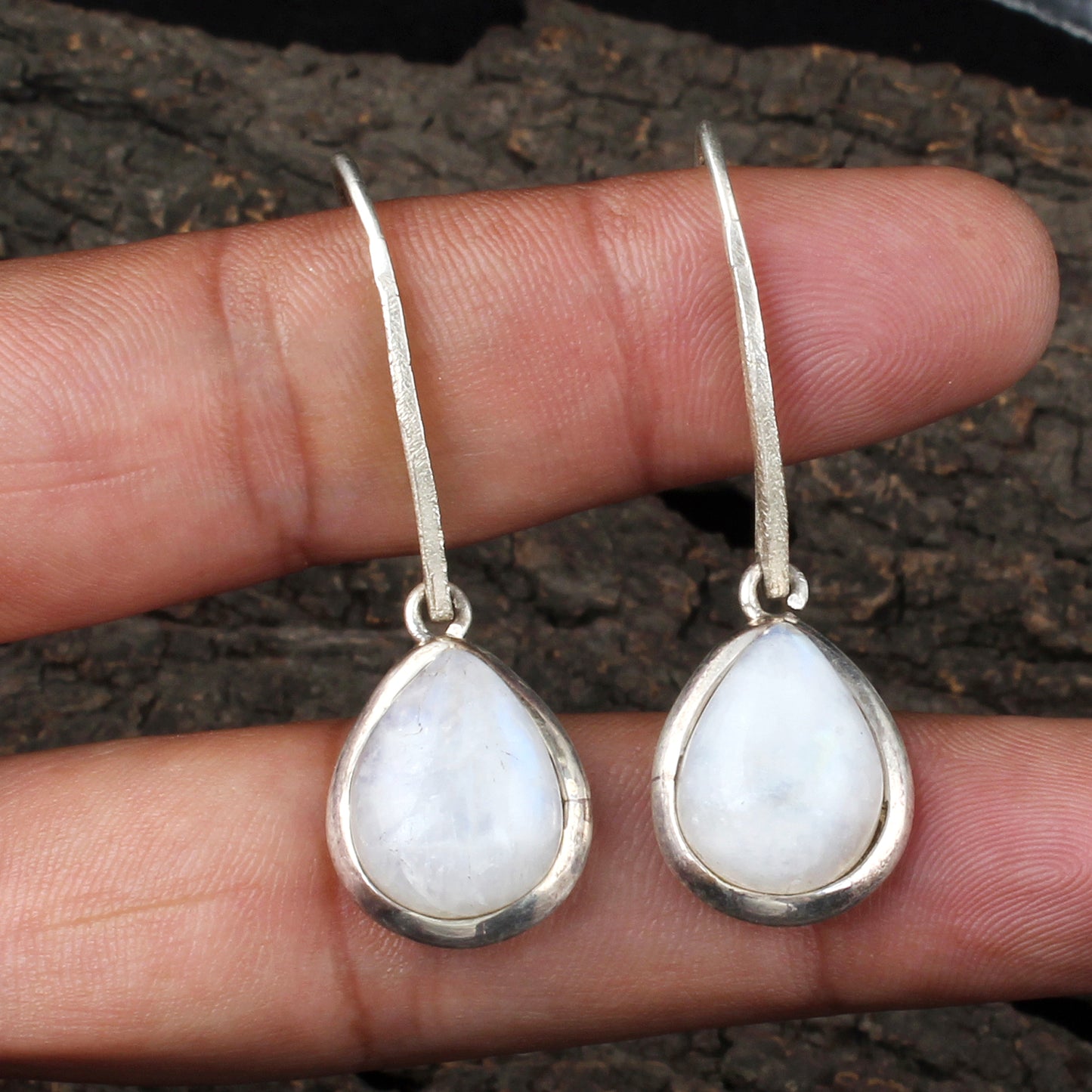 Rainbow Moonstone Earrings Matte Finish Hook 925 Sterling Silver Earrings Handmade Pear White Rainbow Earrings