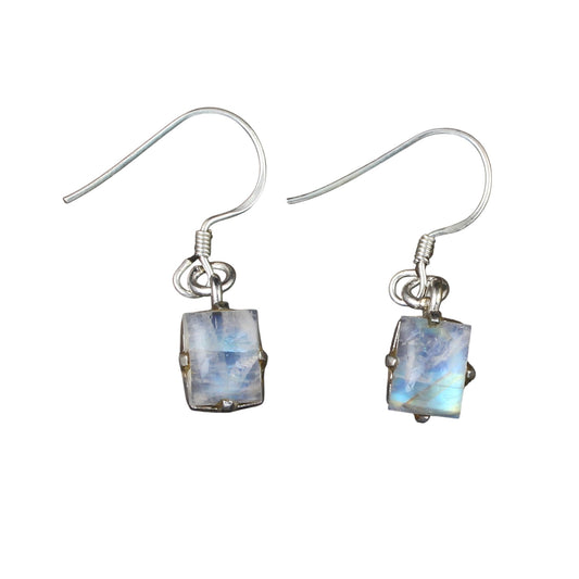 Rainbow Moonstone Earrings 925 Sterling Silver Earrings Handmade Prong Setting White Rainbow Earrings