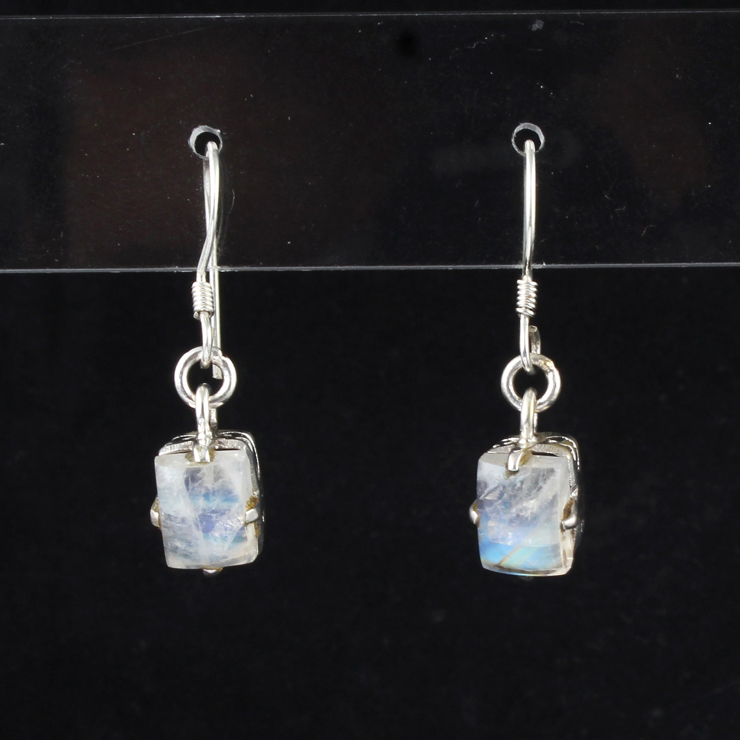 Rainbow Moonstone Earrings 925 Sterling Silver Earrings Handmade Prong Setting White Rainbow Earrings