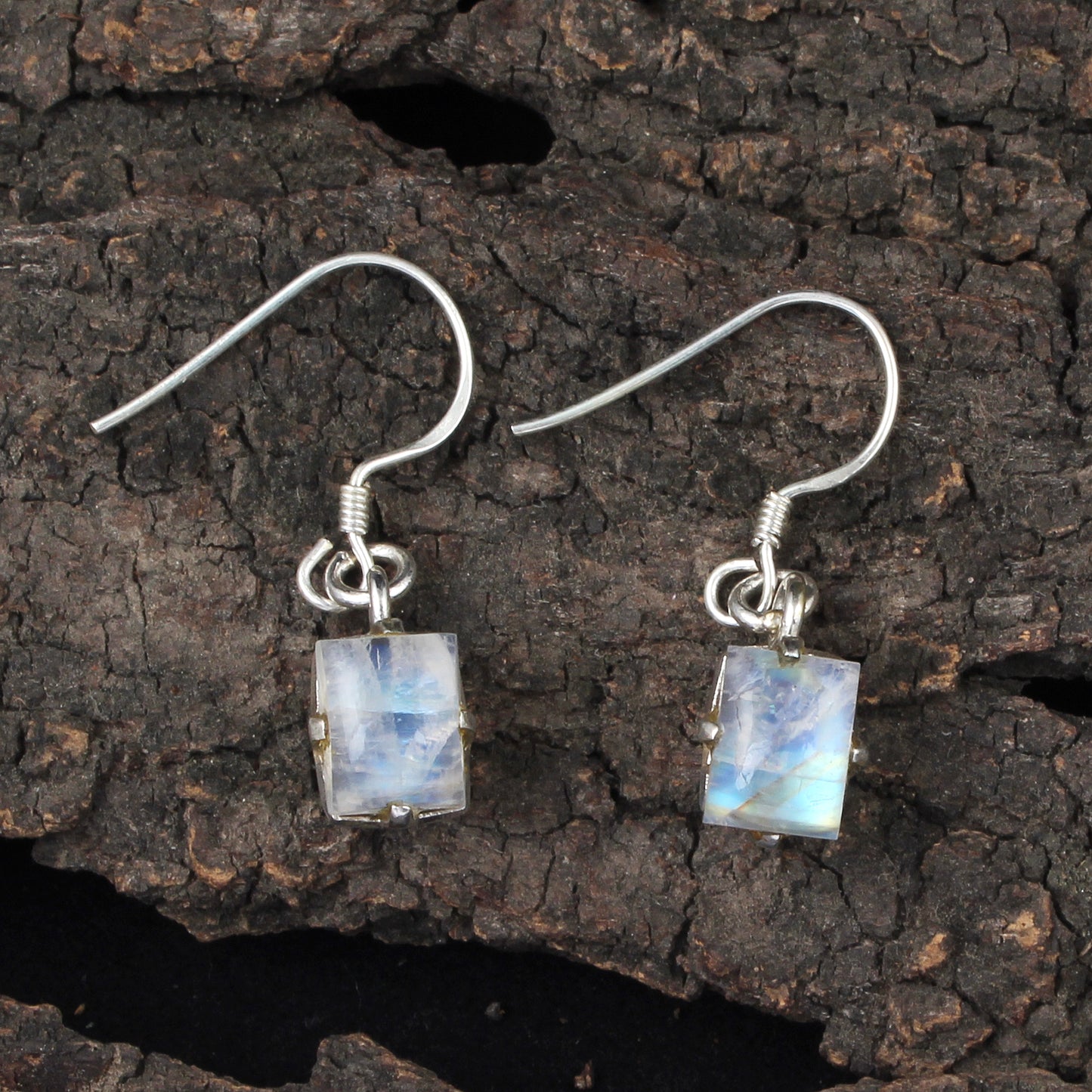 Rainbow Moonstone Earrings 925 Sterling Silver Earrings Handmade Prong Setting White Rainbow Earrings