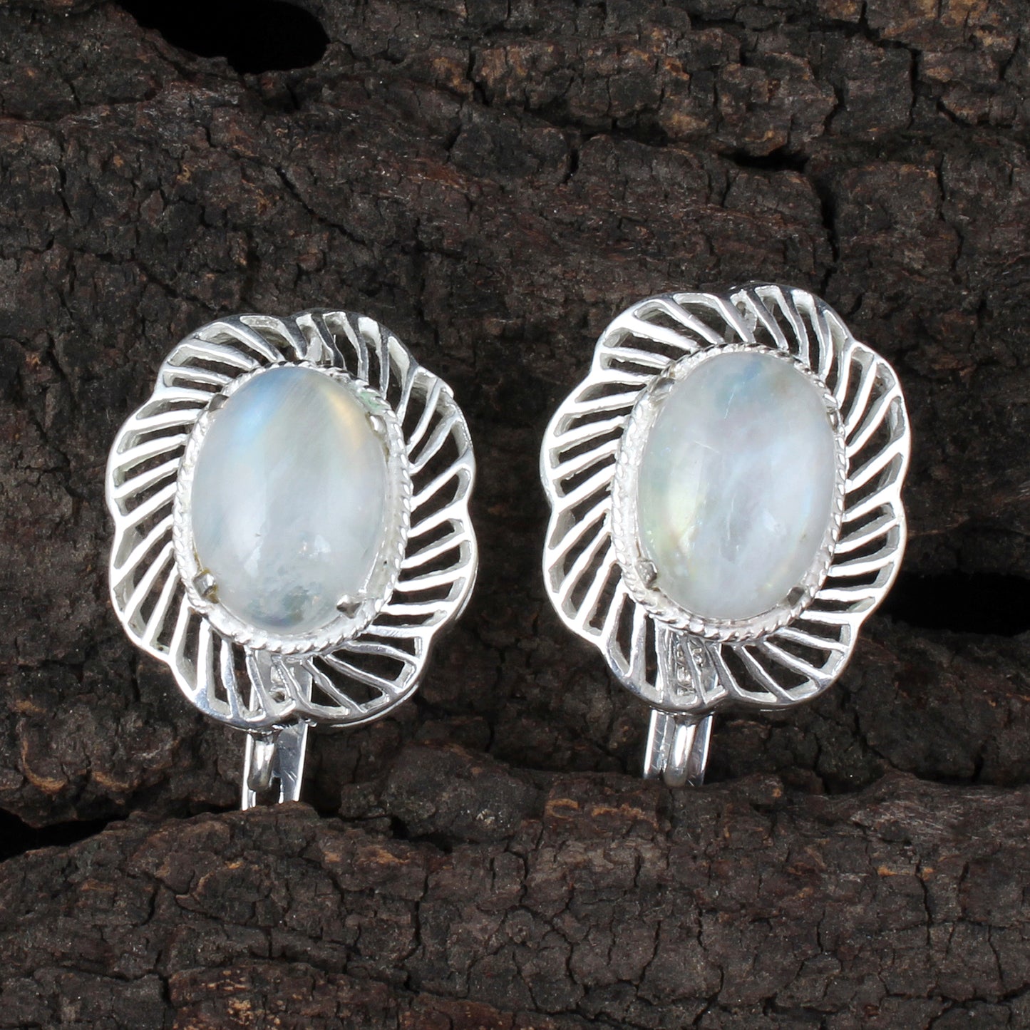 Bohemian Rainbow Moonstone Earrings Handmade 925 Sterling Silver Prong Setting Natural Gemstone Earring