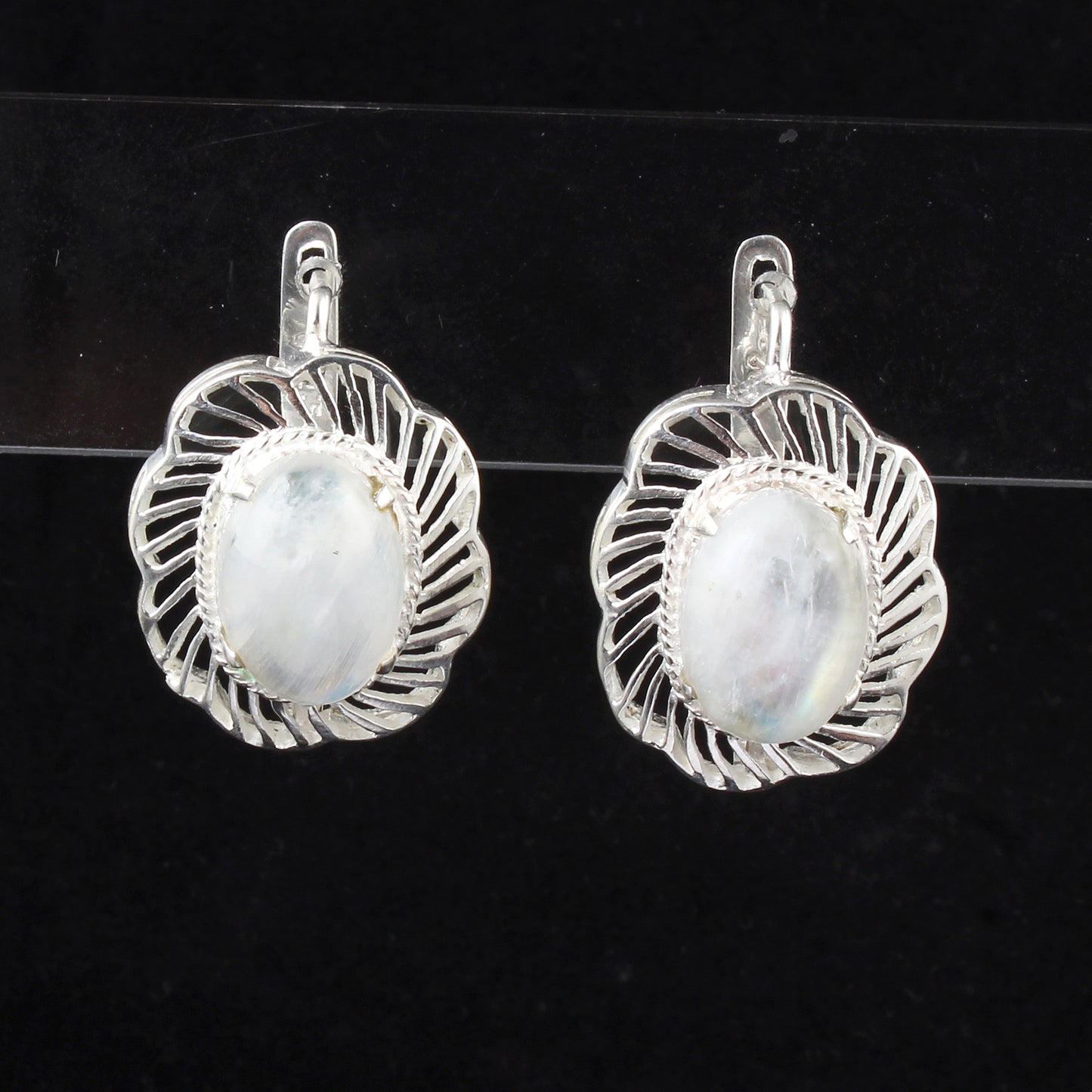 Bohemian Rainbow Moonstone Earrings Handmade 925 Sterling Silver Prong Setting Natural Gemstone Earring