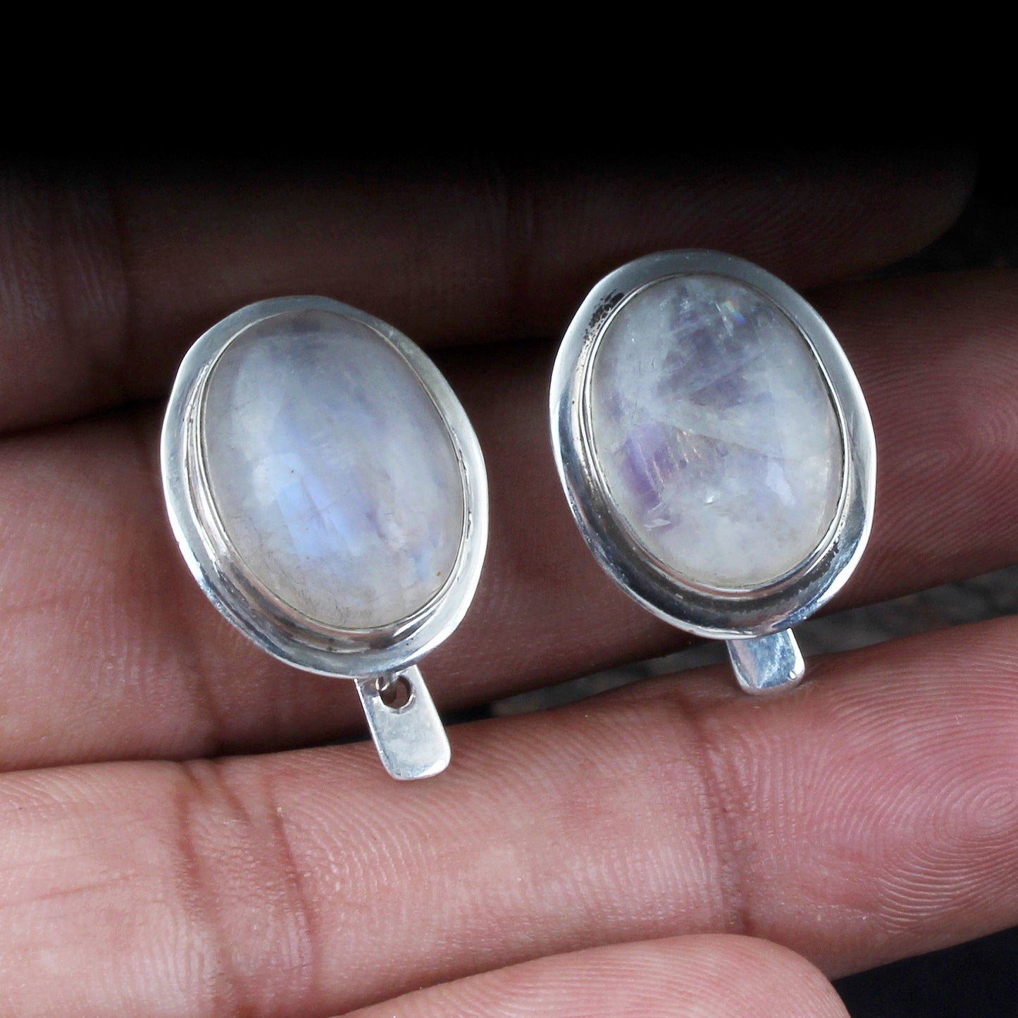 Rainbow Moonstone Earrings 925 Sterling Silver Earrings Handmade Dangle Oval White Rainbow Earrings