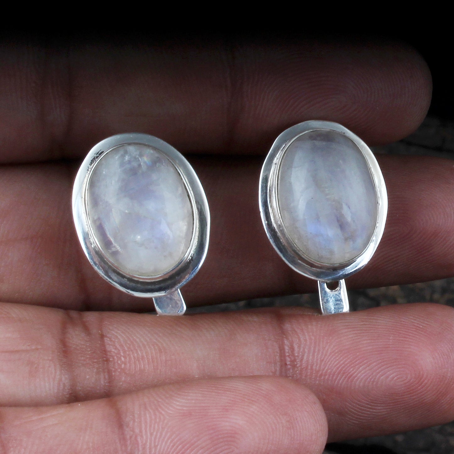 Rainbow Moonstone Earrings 925 Sterling Silver Earrings Handmade Dangle Oval White Rainbow Earrings