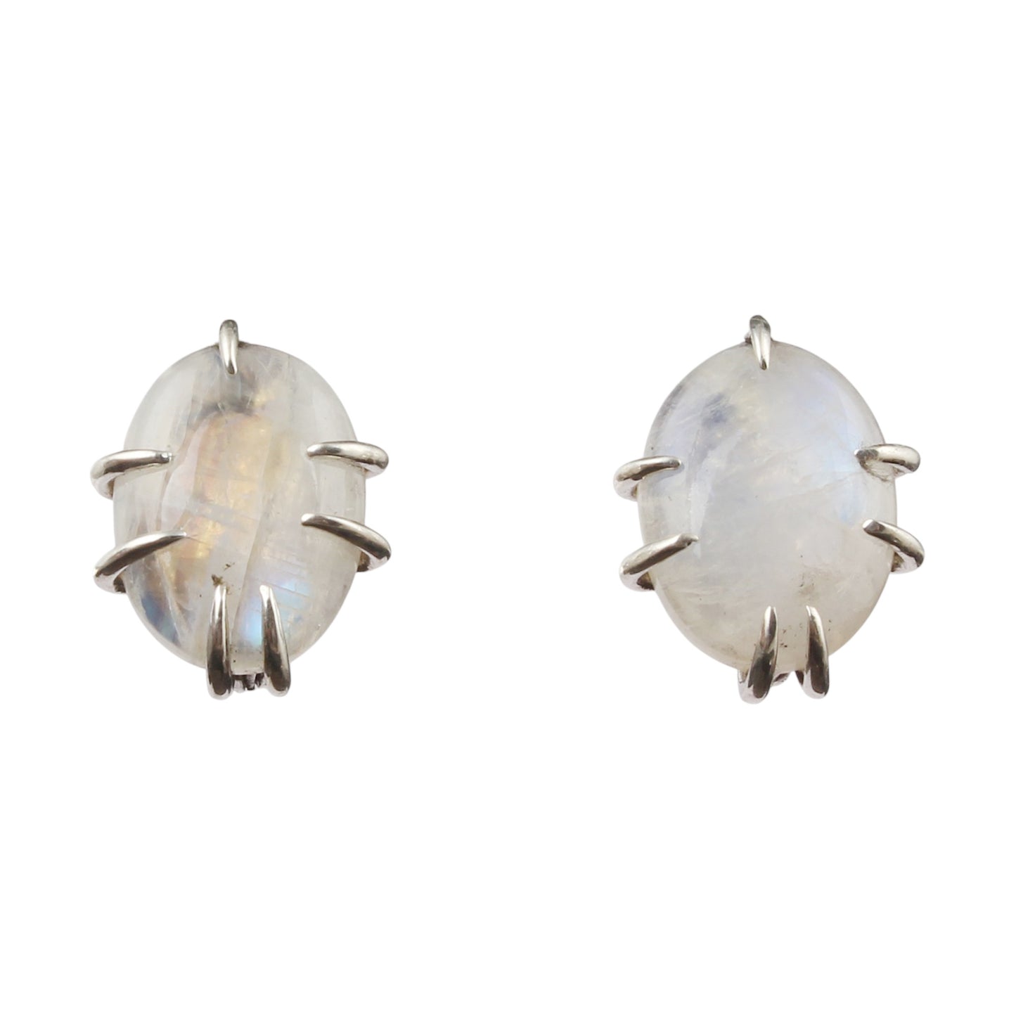 Rainbow Moonstone Stud Earrings 925 Sterling Silver Earrings Handmade Prong Setting White Rainbow Earrings