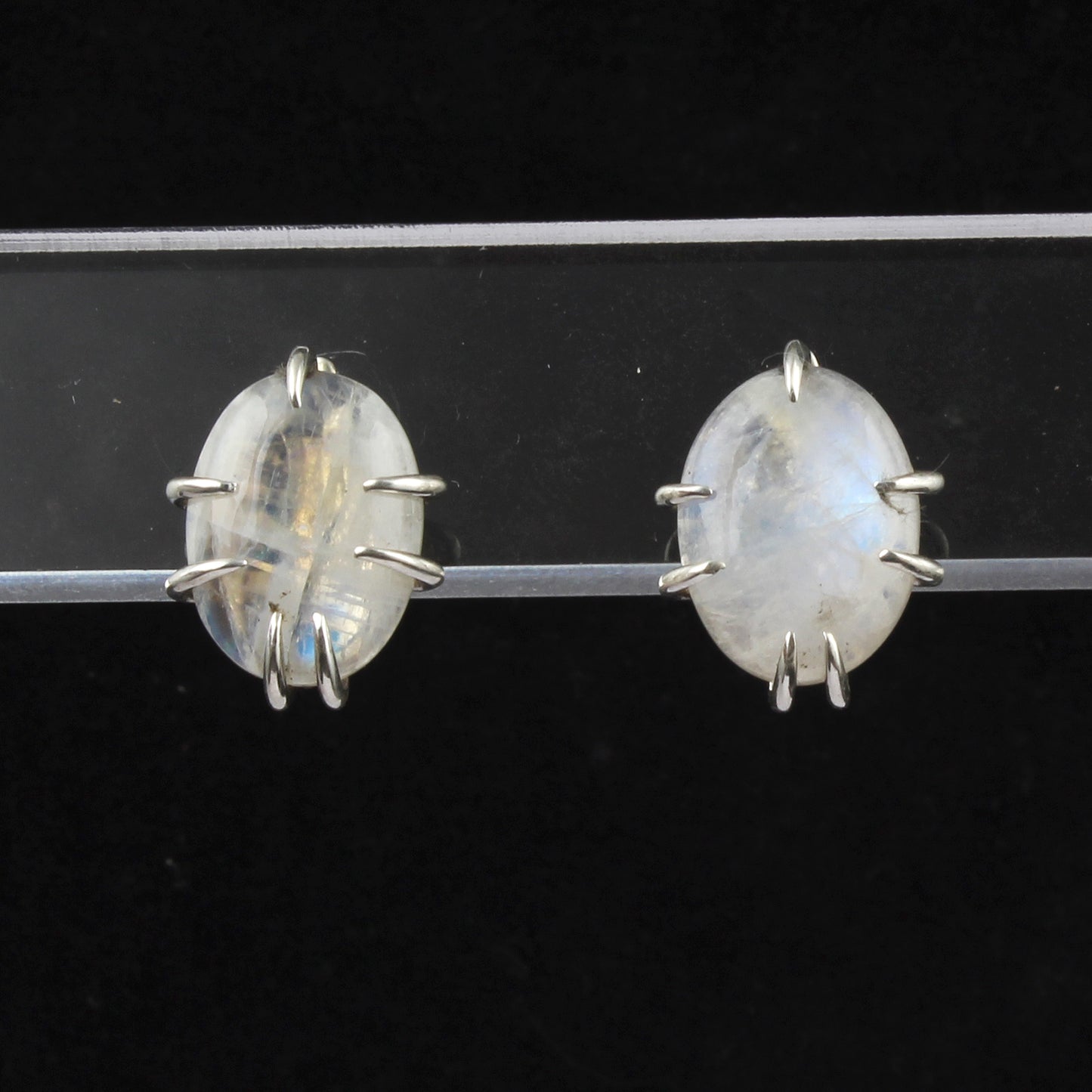 Rainbow Moonstone Stud Earrings 925 Sterling Silver Earrings Handmade Prong Setting White Rainbow Earrings
