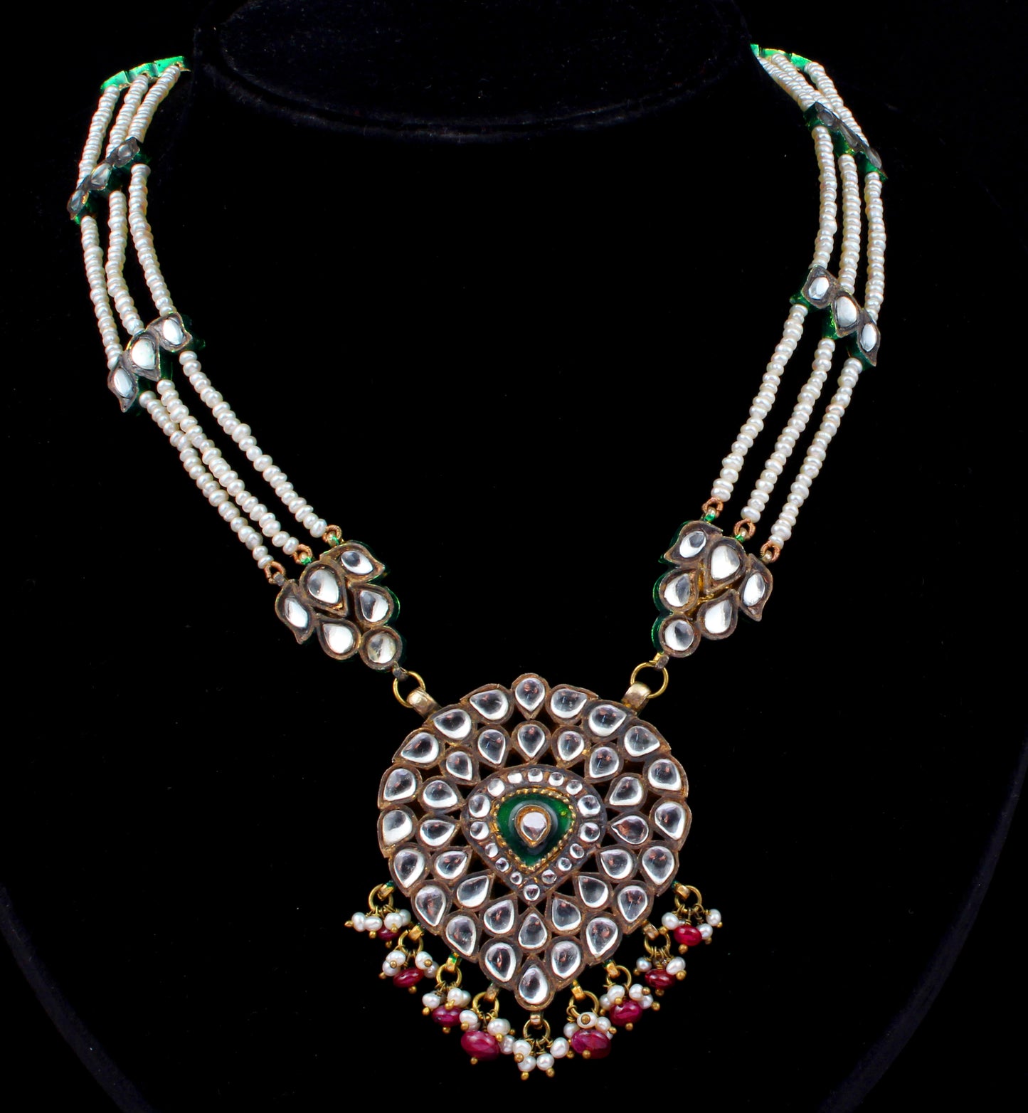 Ruby Emerald Pearl Silver Jewelry With Meena Set