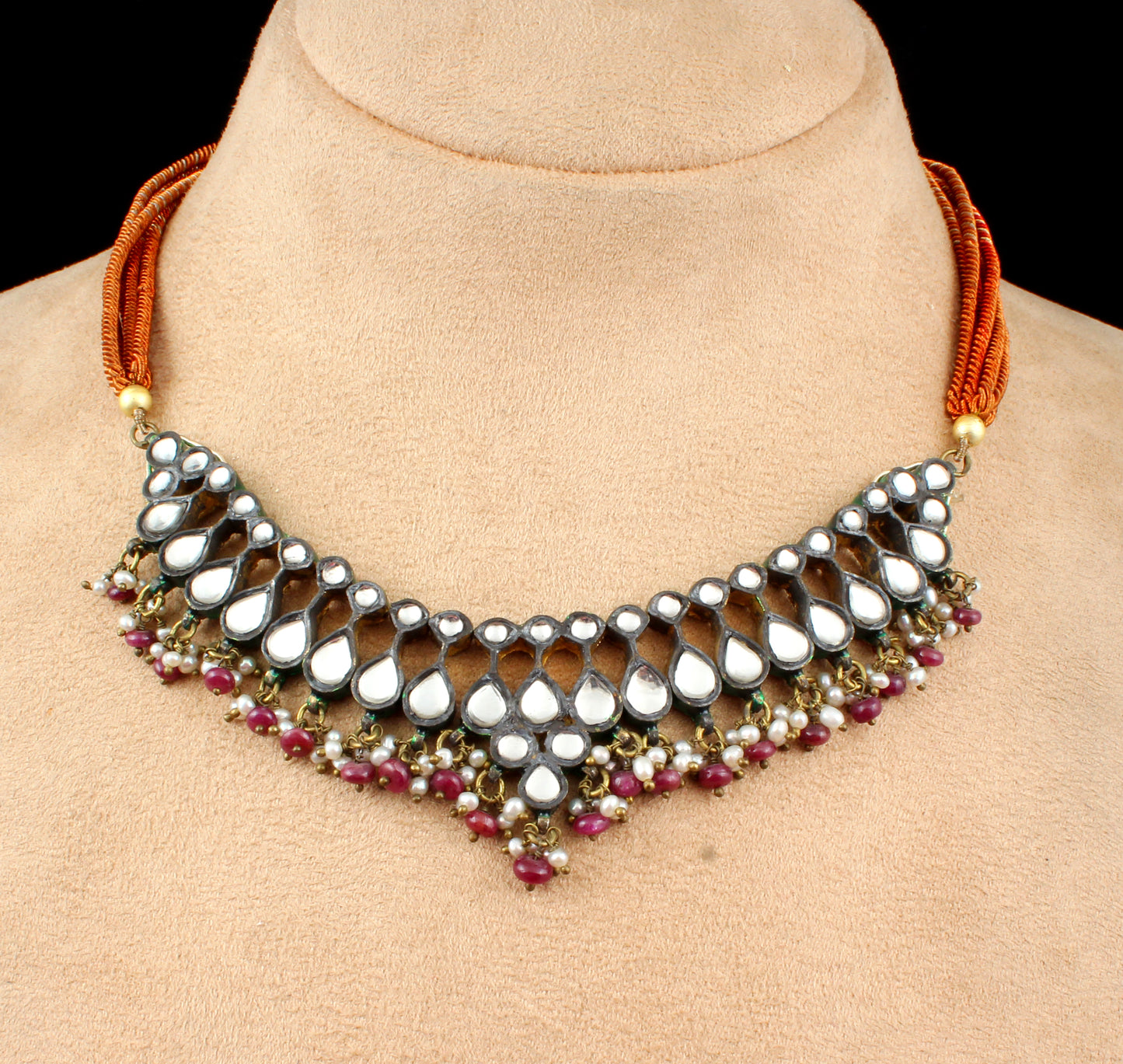 Ruby Pearl Silver Jewelry With Meena Set