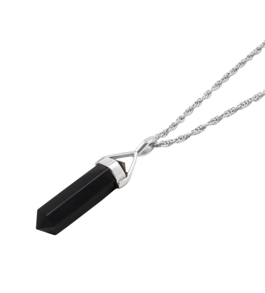 Black Tourmaline Pencil Sterling Silver Pendant