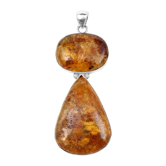 Baltic Amber Two Stone Pendant 925 Sterling Silver Bohemian Jewelry Simple Handmade Pendant