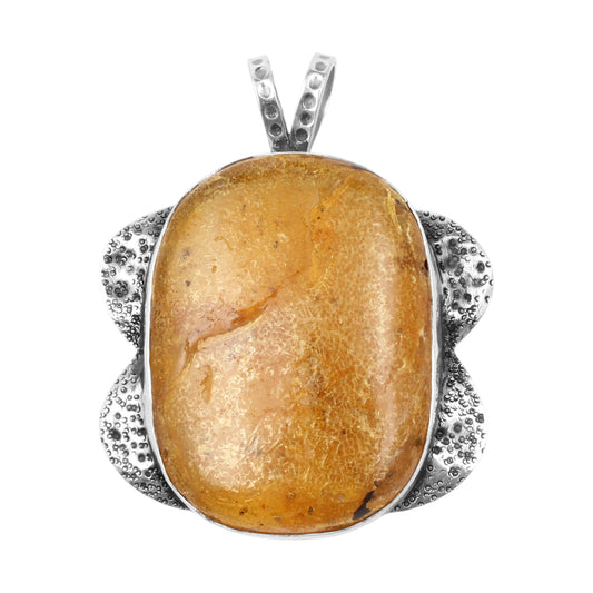 Unique Artisan Baltic Amber Pendant 925 Sterling Silver Bohemian Jewelry Chunky Gemstone Pendant