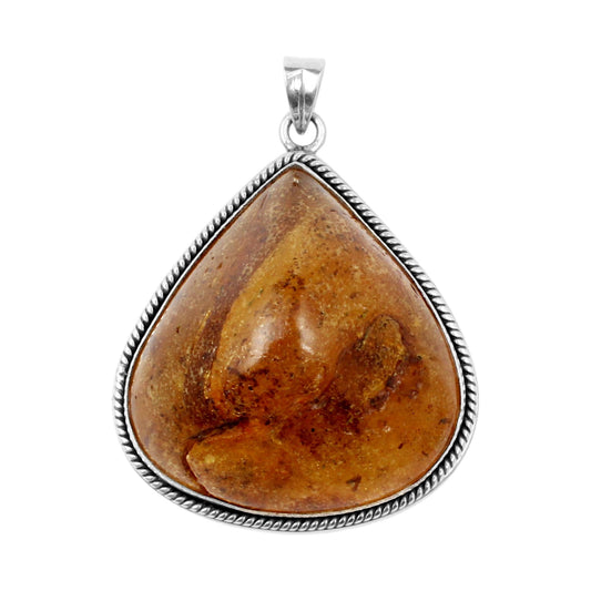 Twisted Wire Designer Natural Baltic Amber Pendant Handmade 925 Sterling Silver Loose Gemstone Jewelry
