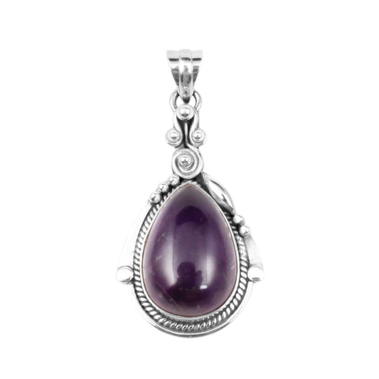 Boho Twisted Wire Design Pear Amethyst Pendant 925 Sterling Silver Handmade Natural Gemstone Pendant