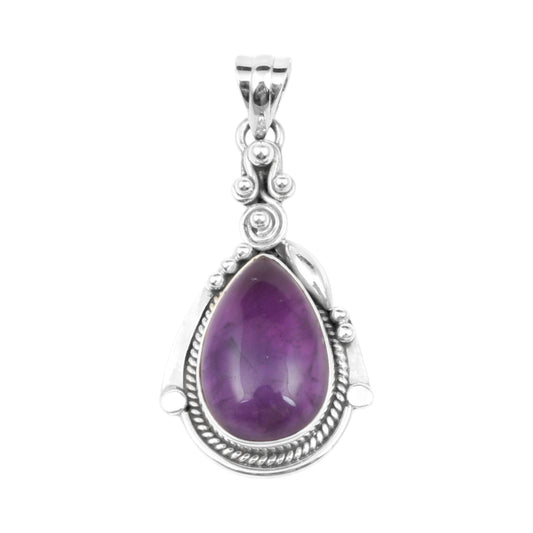 Twisted Wire Detailing Boho Amethyst Pendant 925 Sterling Silver Handmade Natural February Birthstone Pendant