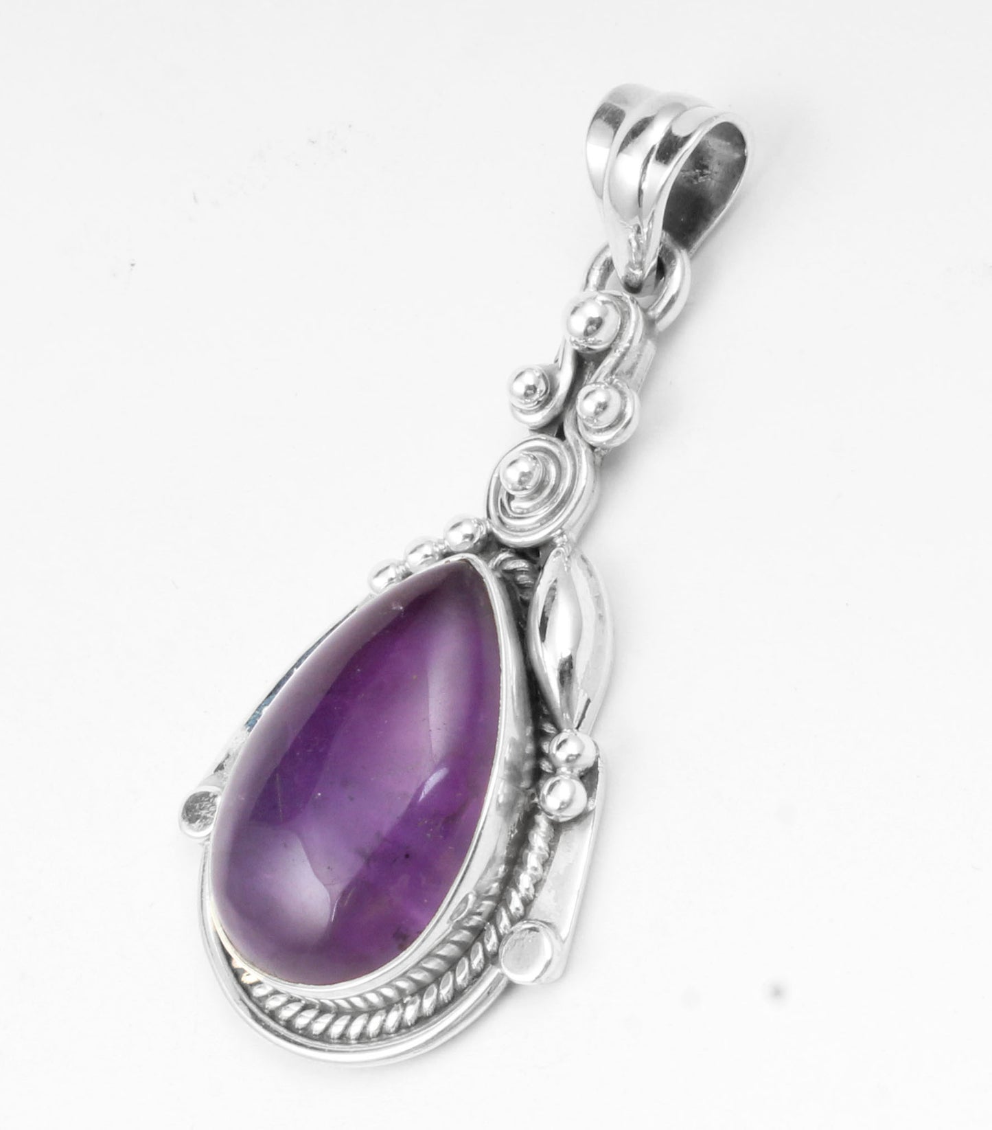 Twisted Wire Detailing Boho Amethyst Pendant 925 Sterling Silver Handmade Natural February Birthstone Pendant