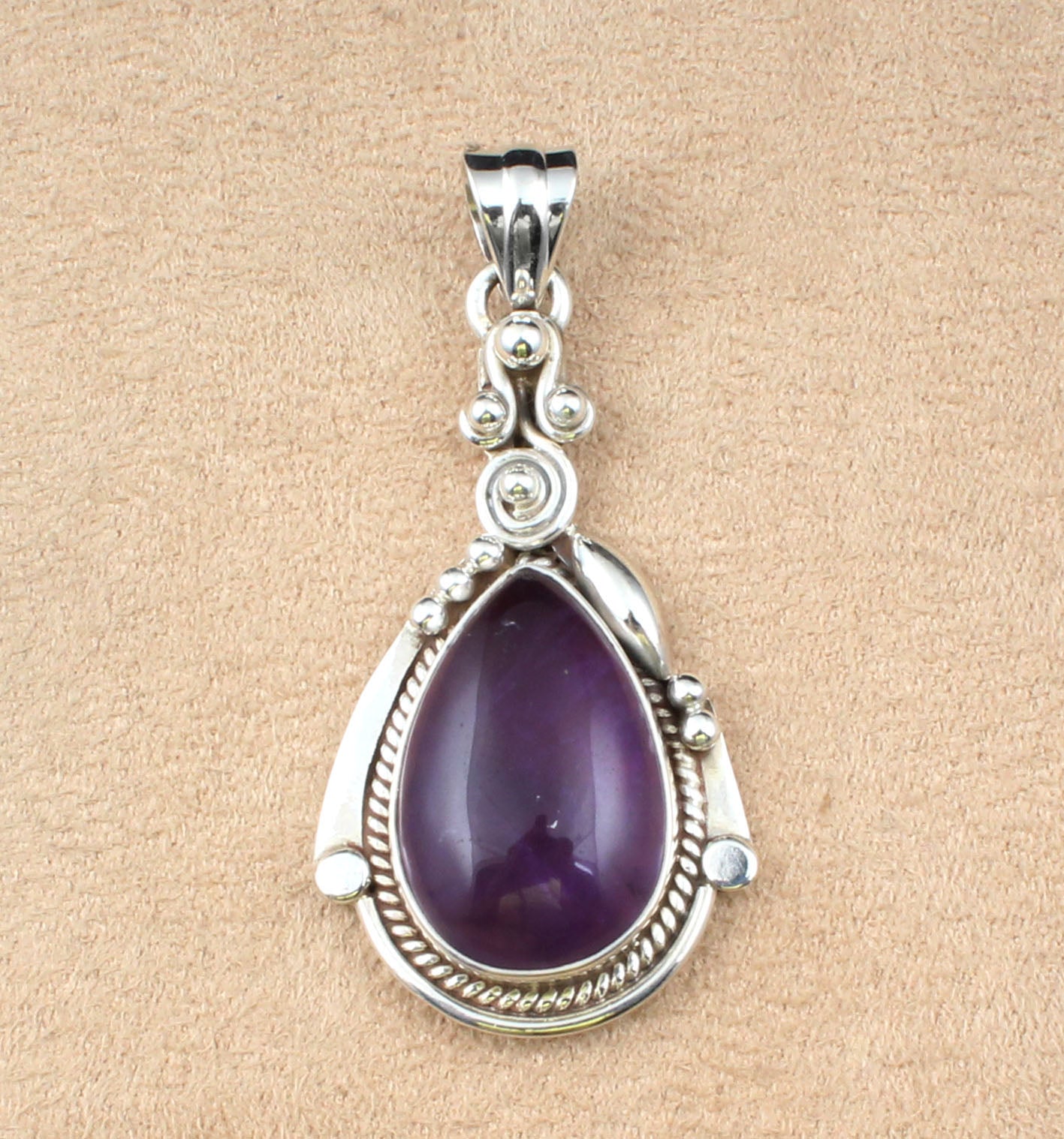 Twisted Wire Detailing Boho Amethyst Pendant 925 Sterling Silver Handmade Natural February Birthstone Pendant