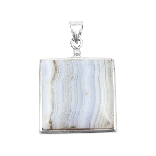 Blue Lace Agate Gemstone Pendant Handmade 925 Sterling Silver Jewelry