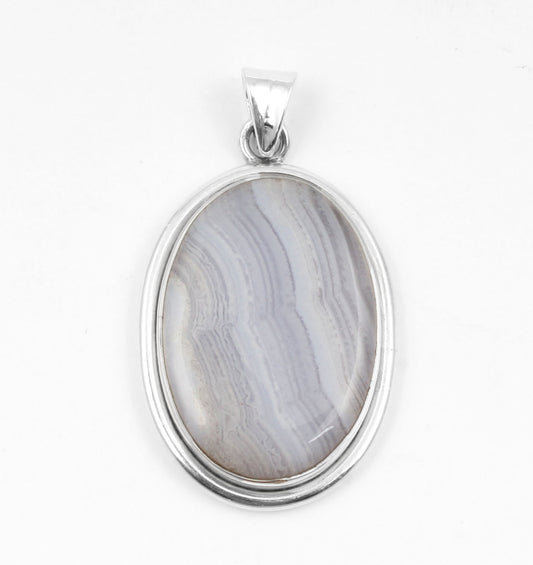 Blue Lace Agate  Sterling Silver Pendant