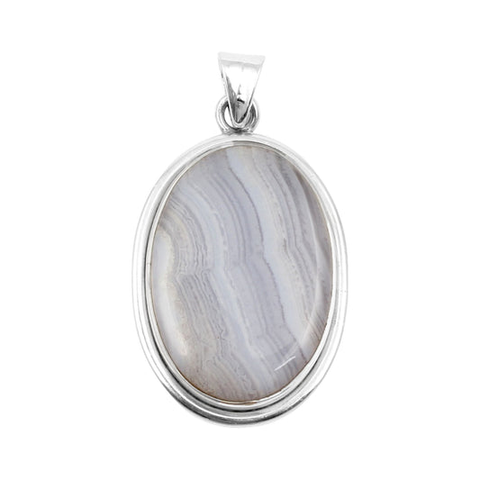 Blue Lace Agate Pendant Handmade 925 Sterling Silver Natural Gemstone Jewelry Gift For Her Women Silver Pendant