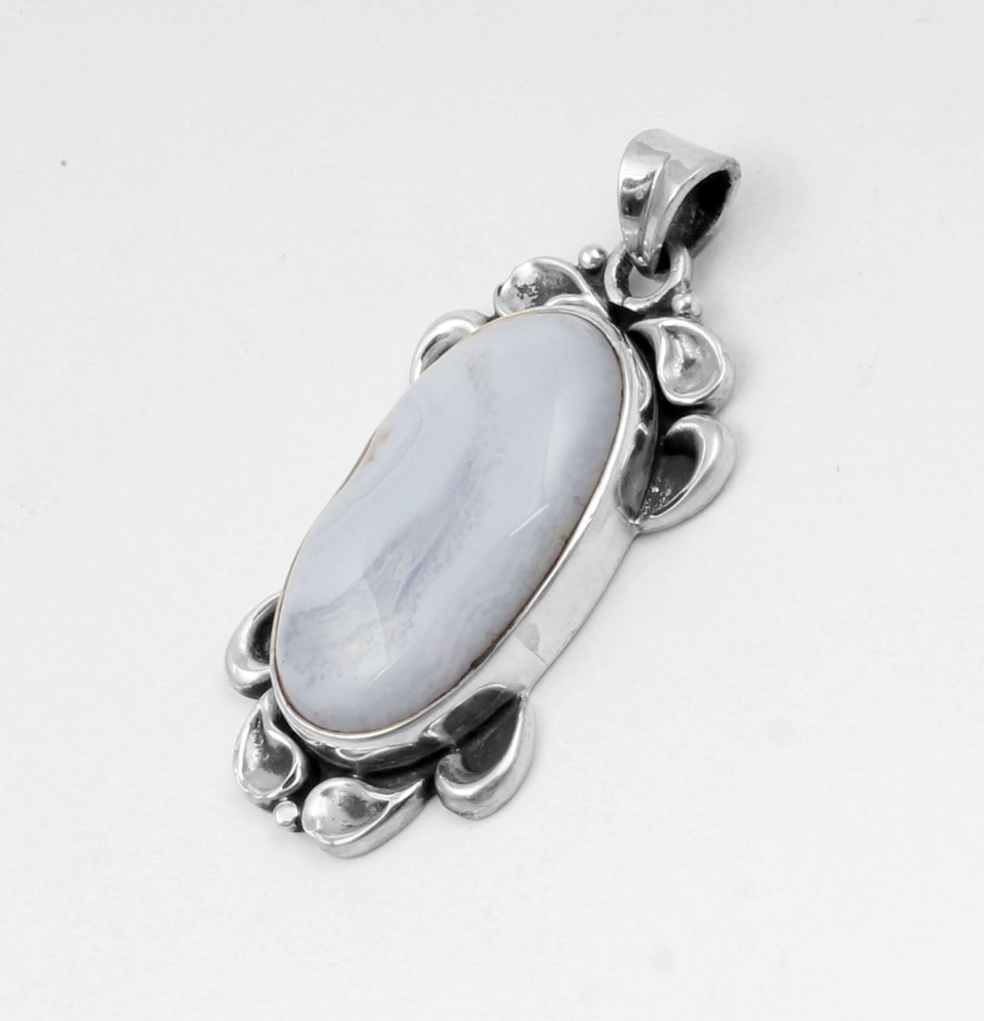 Blue Lace Agate  Sterling Silver Pendant