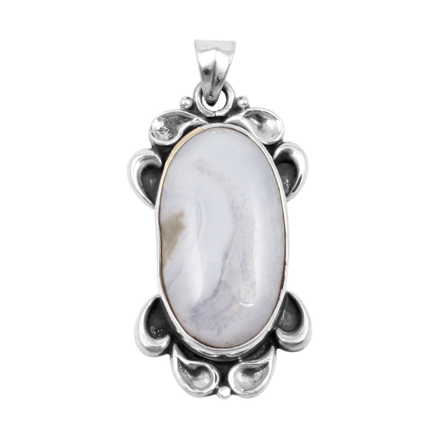 Natural Blue Lace Agate Pendant Handmade 925 Sterling Silver Gemstone Jewelry Gift For Her