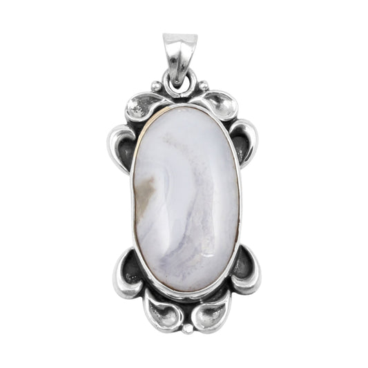 Natural Blue Lace Agate Pendant Handmade 925 Sterling Silver Gemstone Jewelry Gift For Her