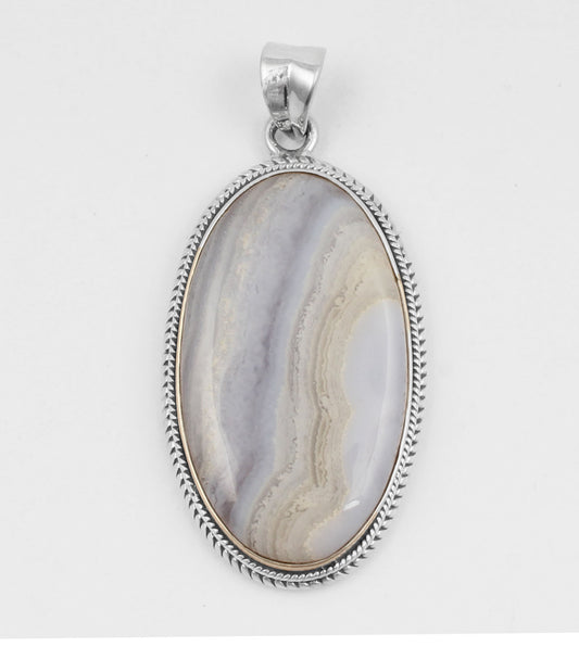 Blue Lace Agate  Sterling Silver Pendant