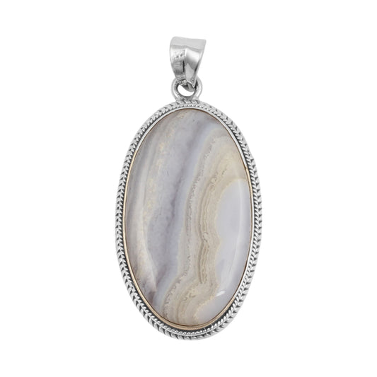 Bohemian Blue Lace Agate Pendant Handmade 925 Sterling Silver Natural Gemstone Jewelry Gift For Her