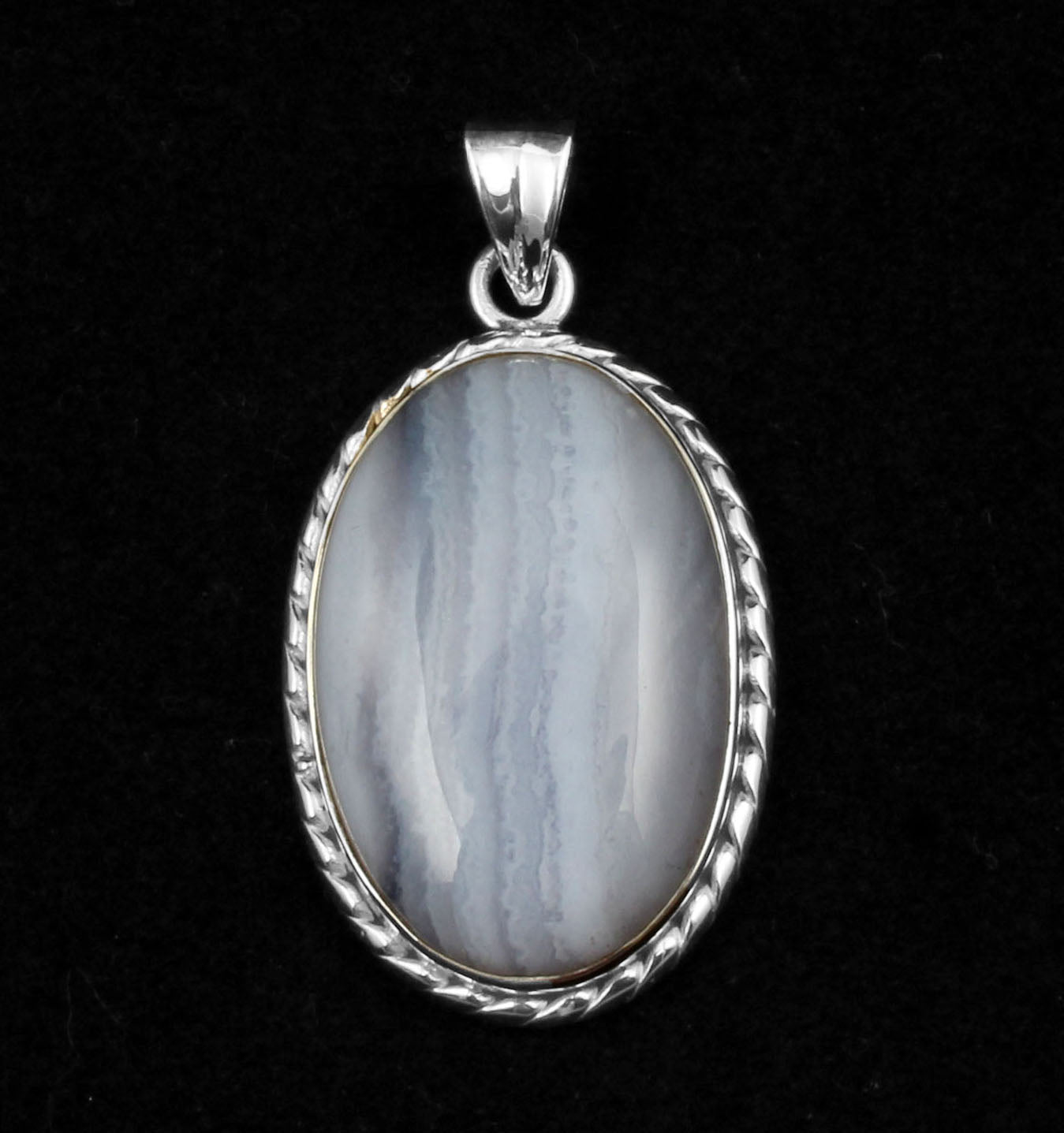 Natural Blue Lace Agate Pendant Twisted Wire Designer 925 Sterling Silver Handmade Gemstone Jewelry Gift For Her