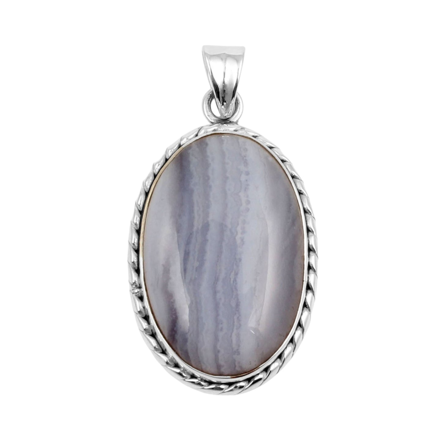 Natural Blue Lace Agate Pendant Twisted Wire Designer 925 Sterling Silver Handmade Gemstone Jewelry Gift For Her
