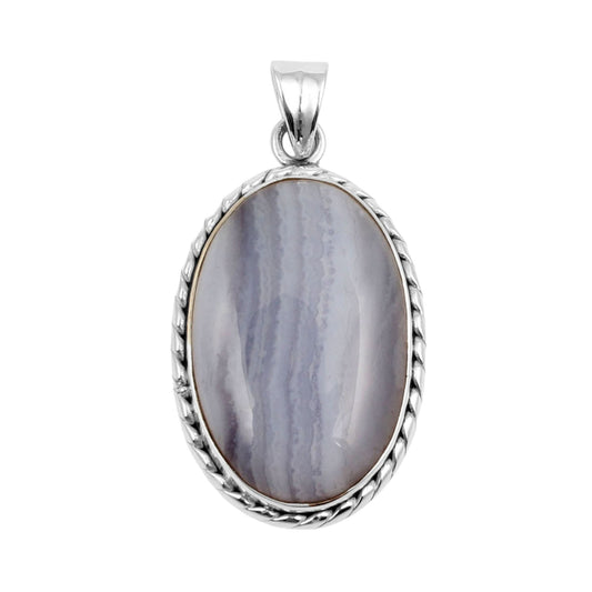 Natural Blue Lace Agate Pendant Twisted Wire Designer 925 Sterling Silver Handmade Gemstone Jewelry Gift For Her