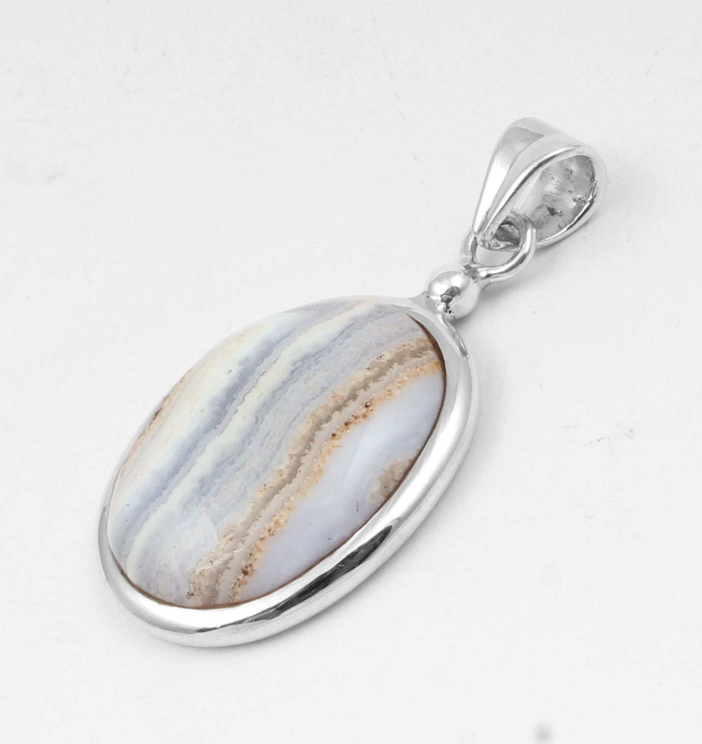 Natural Blue Lace Agate Pendant Handmade 925 Sterling Silver Jewelry Gift For Her Pendant For Women