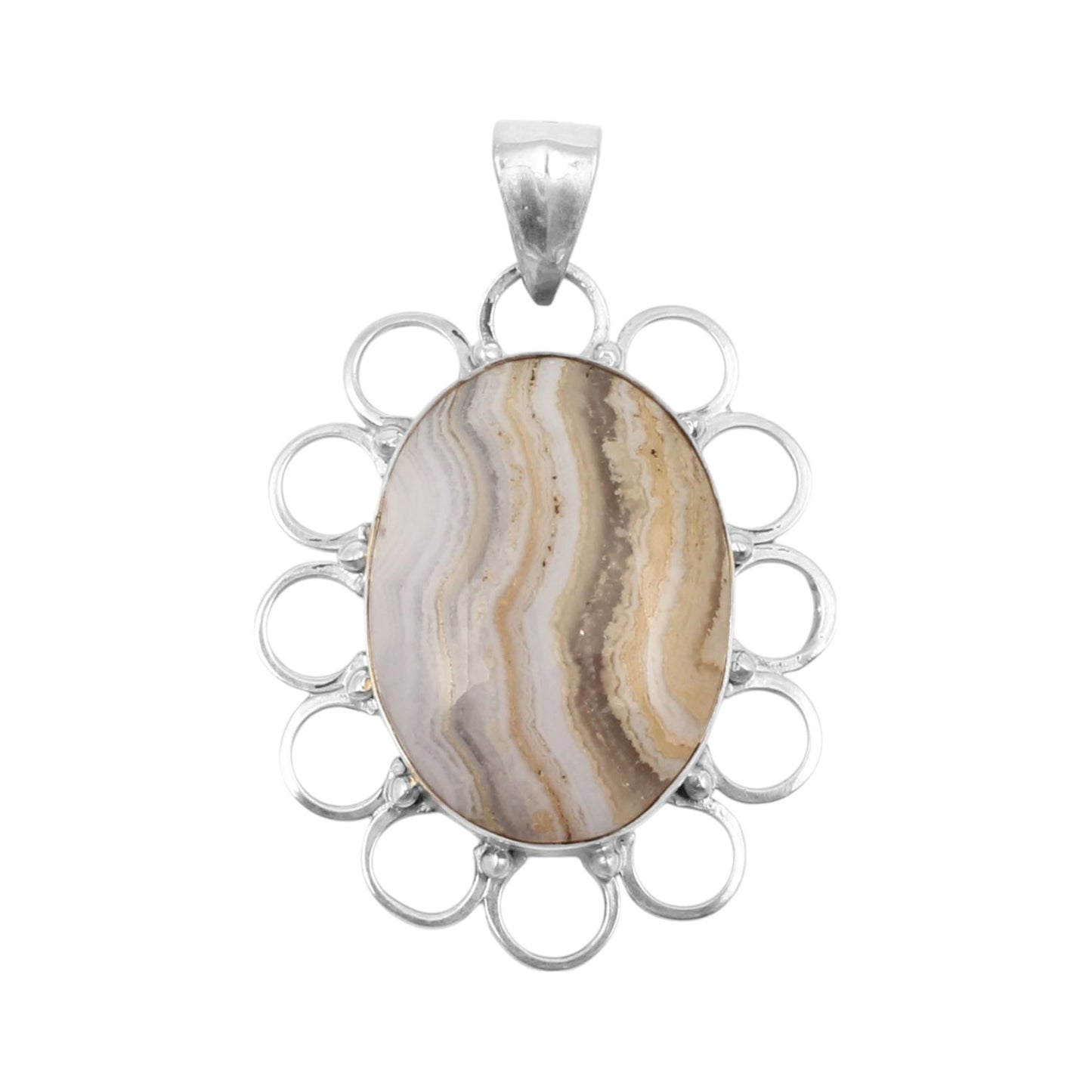 Boho Designer Blue Lace Agate Pendant Handmade 925 Sterling Silver Natural Gemstone Jewelry