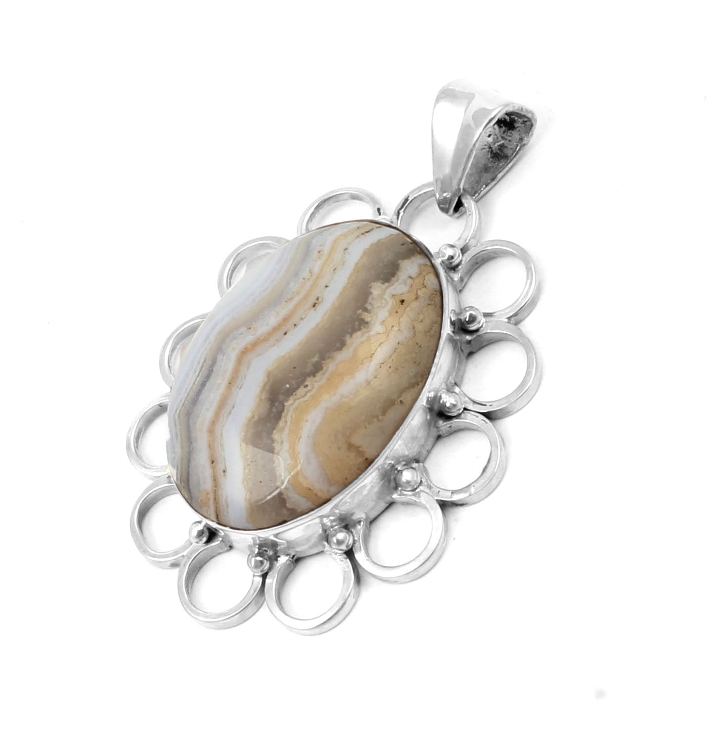 Boho Designer Blue Lace Agate Pendant Handmade 925 Sterling Silver Natural Gemstone Jewelry