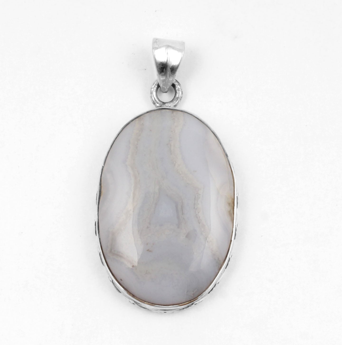 Blue Lace Agate  Sterling Silver Pendant