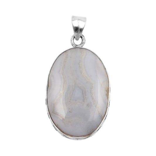 Bohemian Blue Lace Agate Pendant Handmade 925 Sterling Silver Natural Gemstone Jewelry Birthday Gift For Her