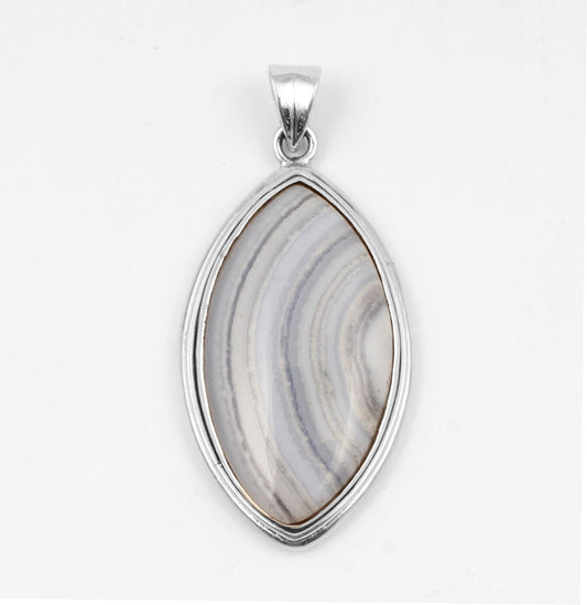 Blue Lace Agate  Sterling Silver Pendant